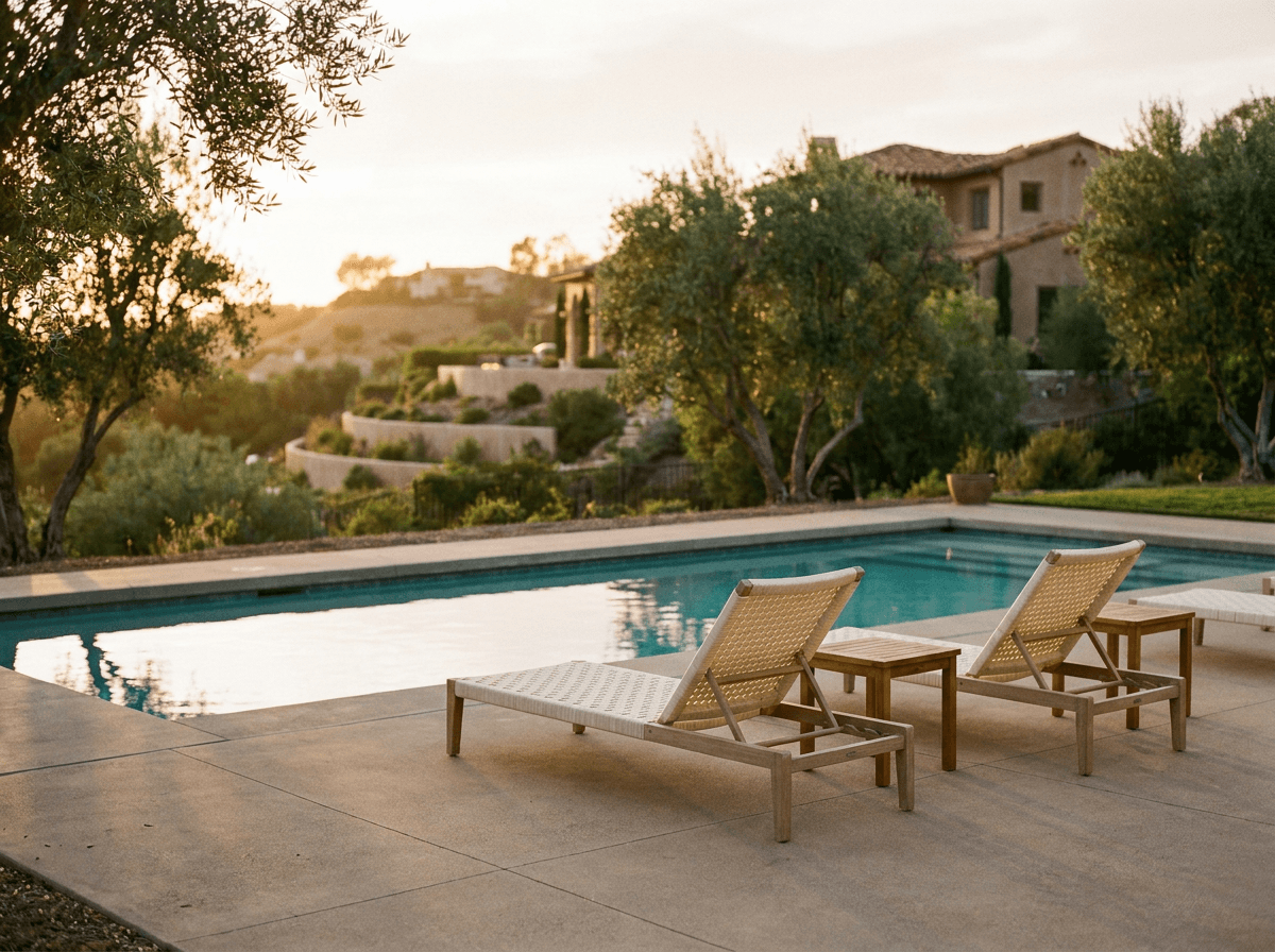 Smooth concrete pool deck at a modern Los Angeles home
