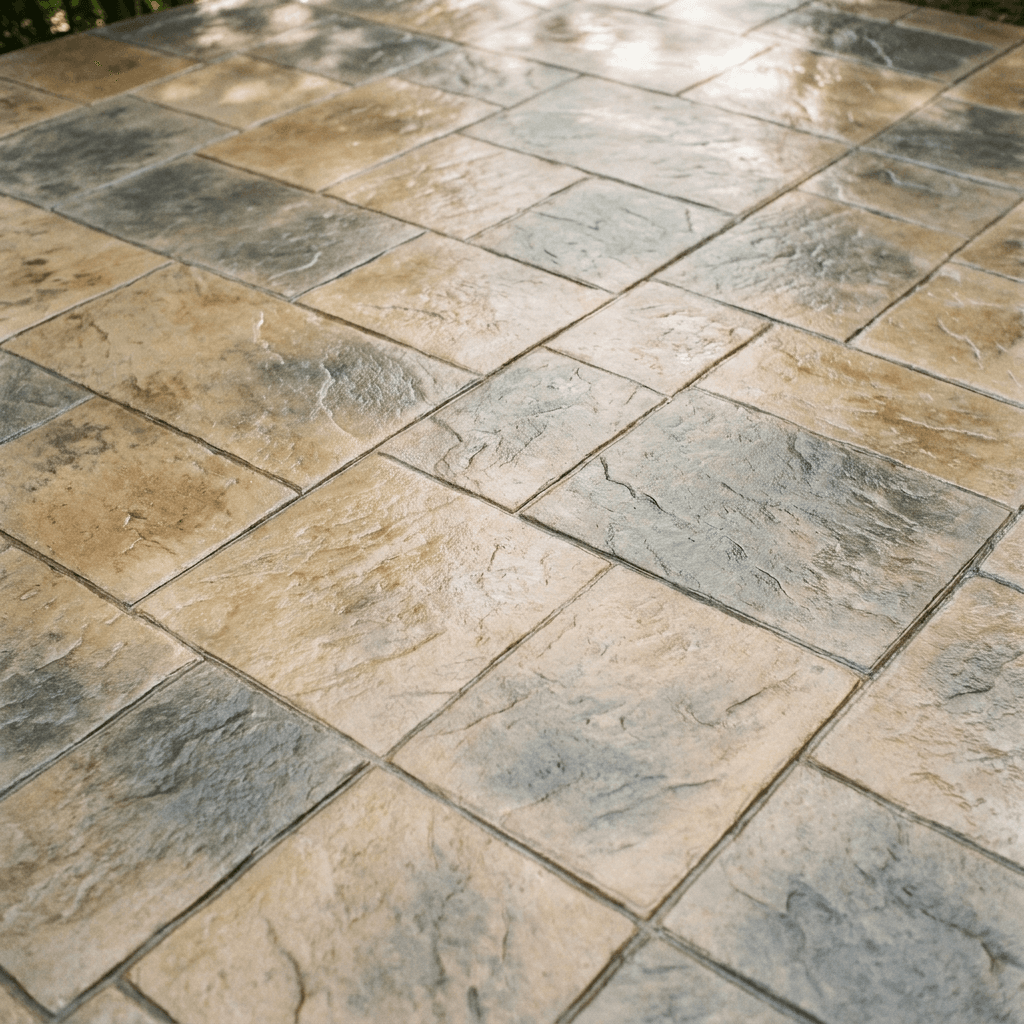 Stamped concrete with slate pattern close-up